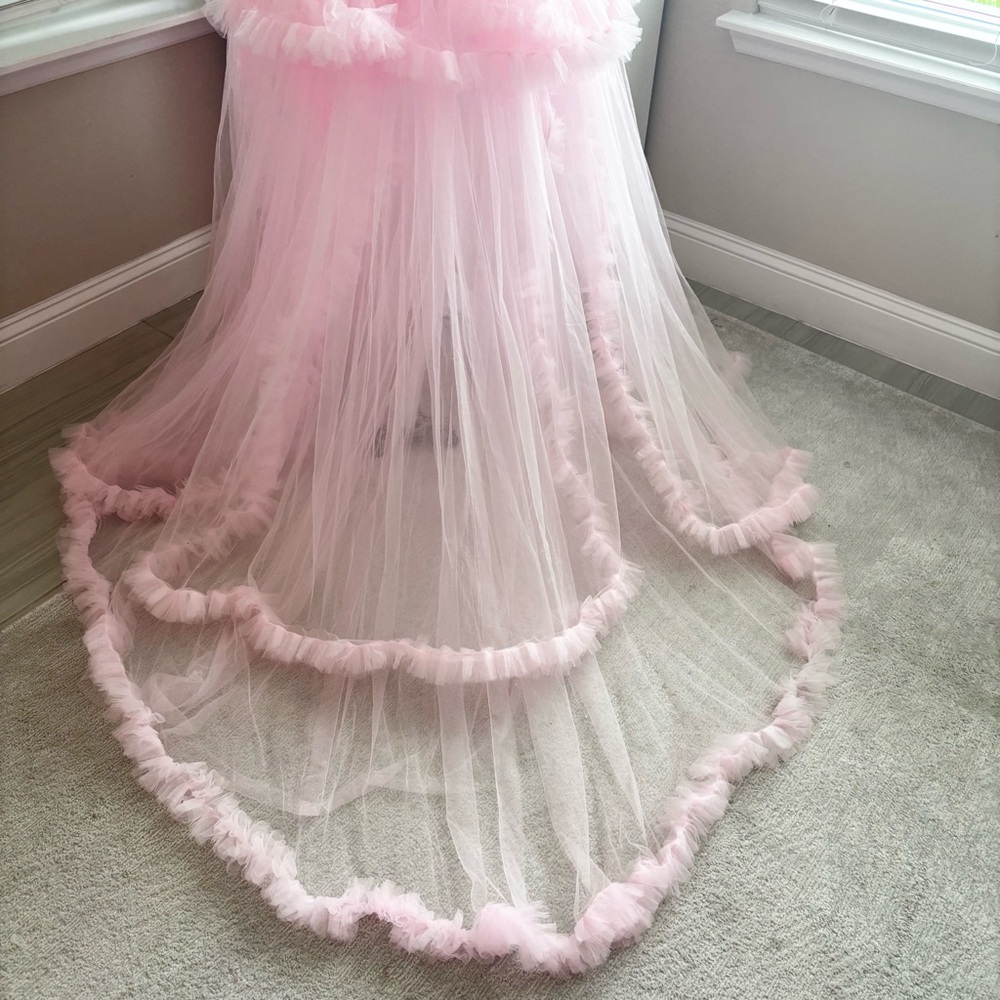 NEW Tulle Maternity Dress for Photoshoot Bridal Robe Light Pink NWOT Size L - Picture 9 of 13